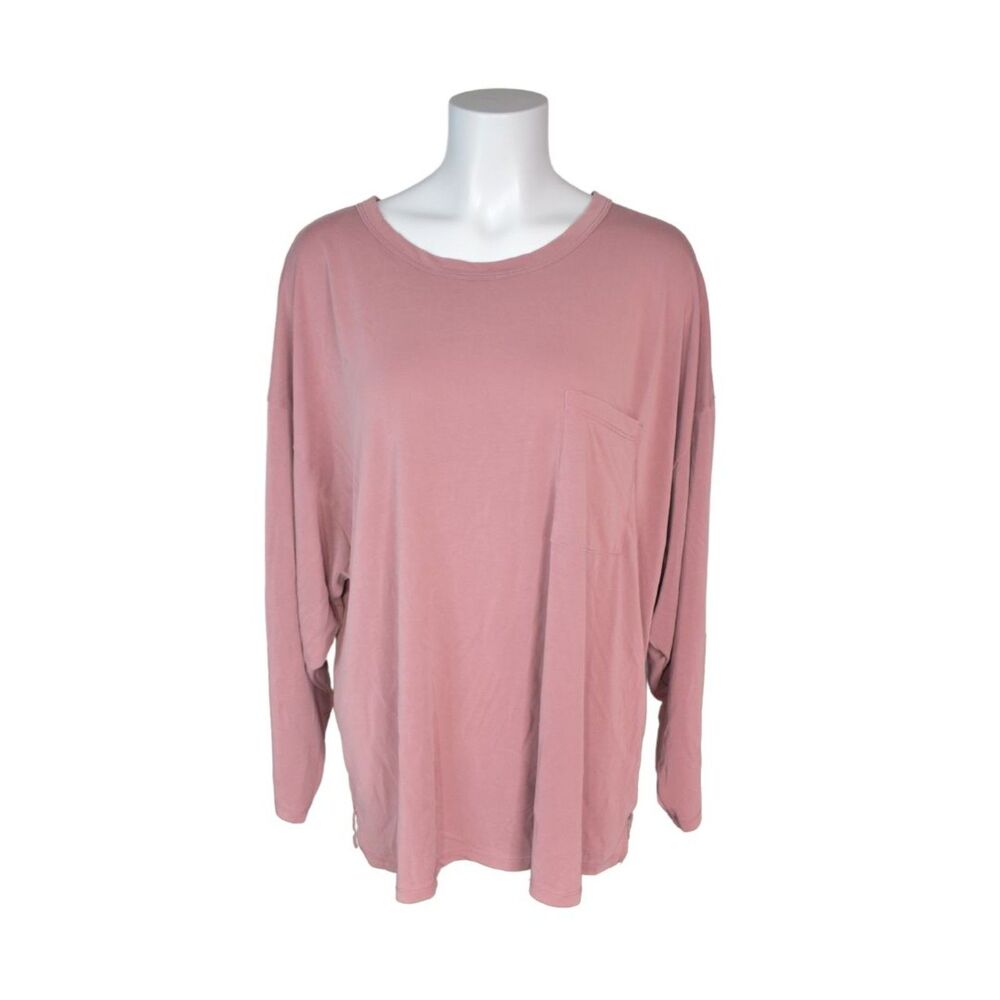 Arula Long Sleeve Super Soft Modal Pocket Tee Pink Casual Plus Size Womens A 1X